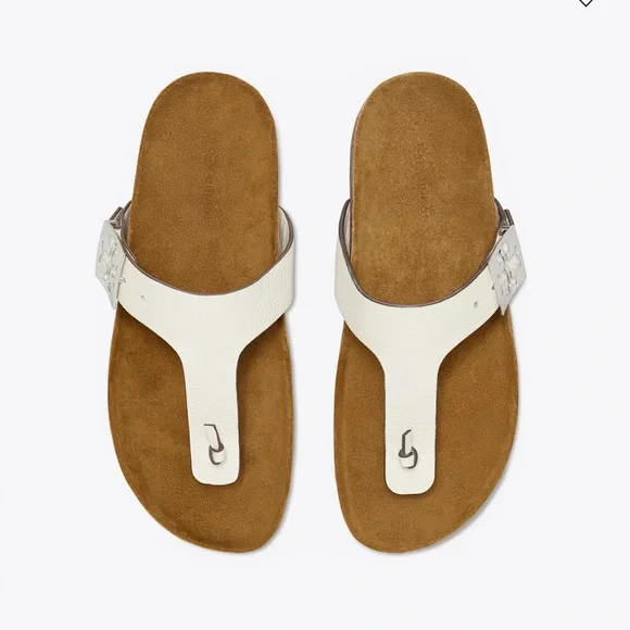 NWT Tory Burch size 9 cream leather thong sandal with silver hardware - Picture 5 of 14
